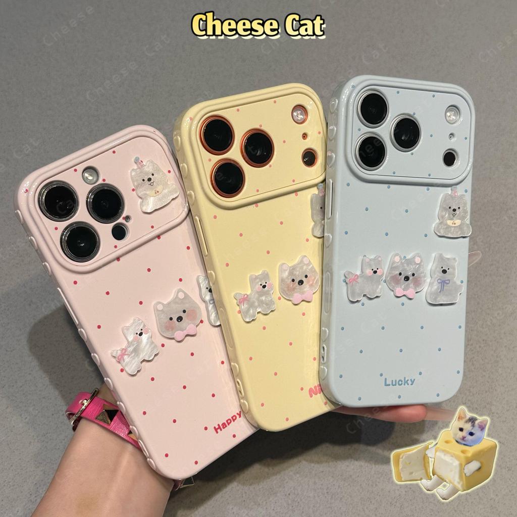 Ốp điện thoại hình cún con chấm bi dễ thương cho iPhone 17 11 12 13 14 15 Plus Xs Max XR 7 Plus 16 Pro Max