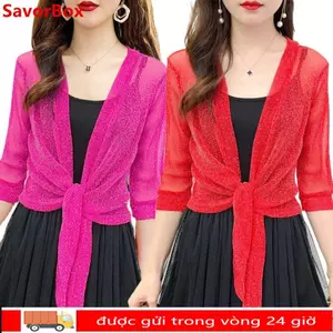 Áo Cardigan nữ SAVORBOX, Áo sơ mi điều hòa bằng vải Polyester một kích thước, Khăn choàng lưới vải tuyn chất lượng cao dành cho nữ