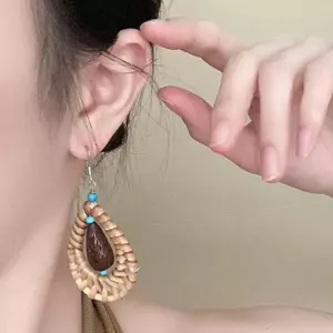 Mới Phong Cách Trung Quốc Bện Mây Nước Thả Mặt Dây Chuyền Bông Tai Nữ Retro Phong Cách Dân Tộc Bông Tai Niche Thiết Kế Tai Cao Cấp