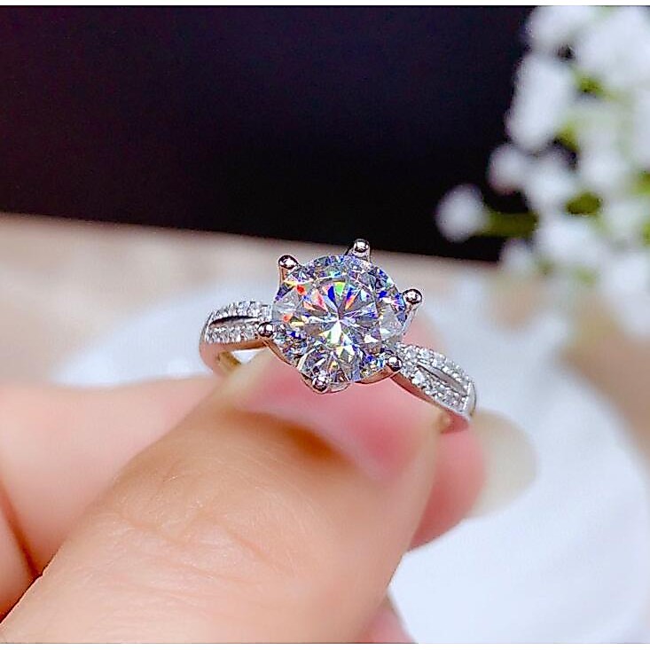 [Có chứng chỉ GRA] Nhẫn kim cương Moissanite 2 Carat cho nữ PT950 Nhẫn kim cương Moissanite