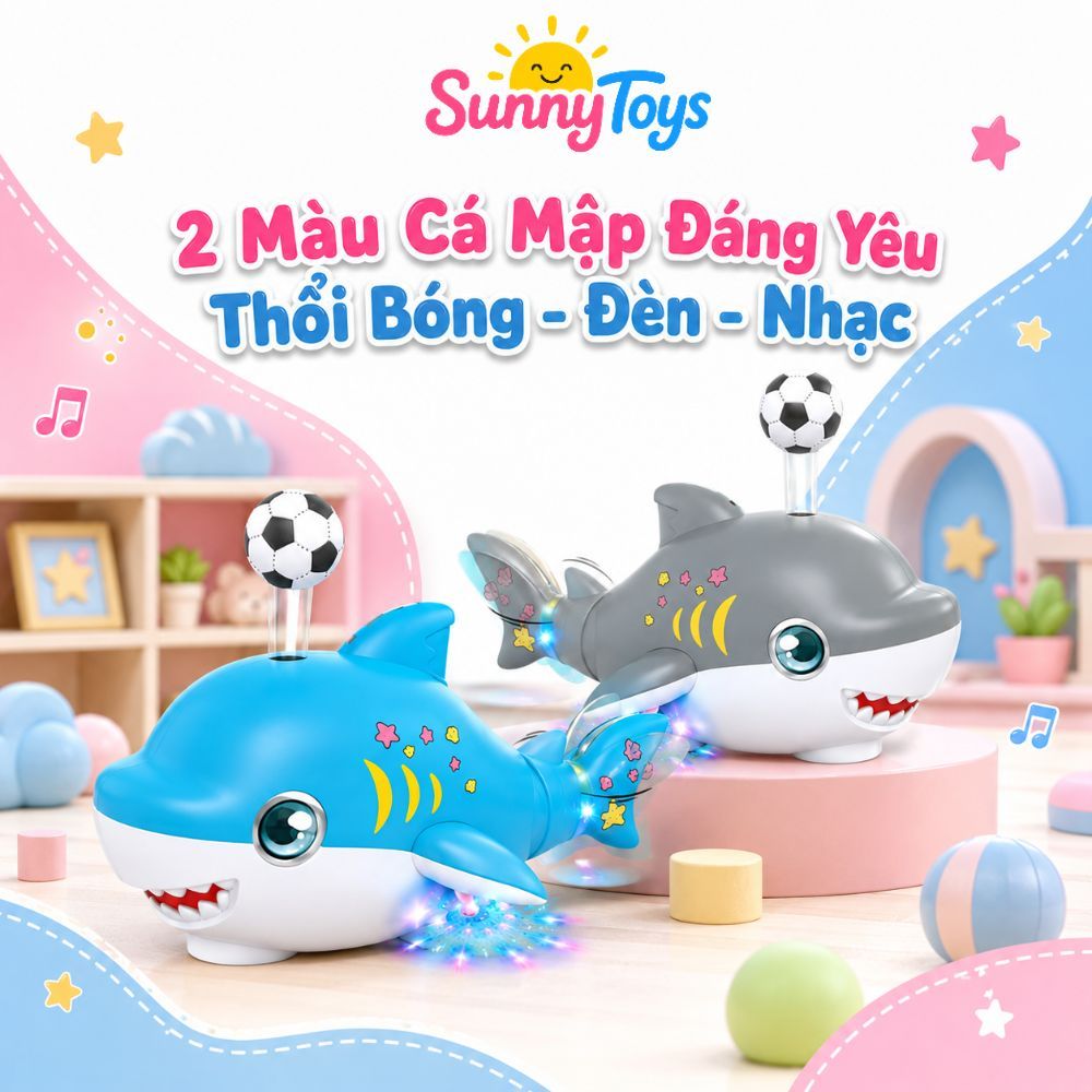 Đồ Chơi Cá Mập Thổi Bóng SunnyToys - Có Đèn LED, Phát Nhạc Cho Bé Đuổi Bóng Vui Nhộn