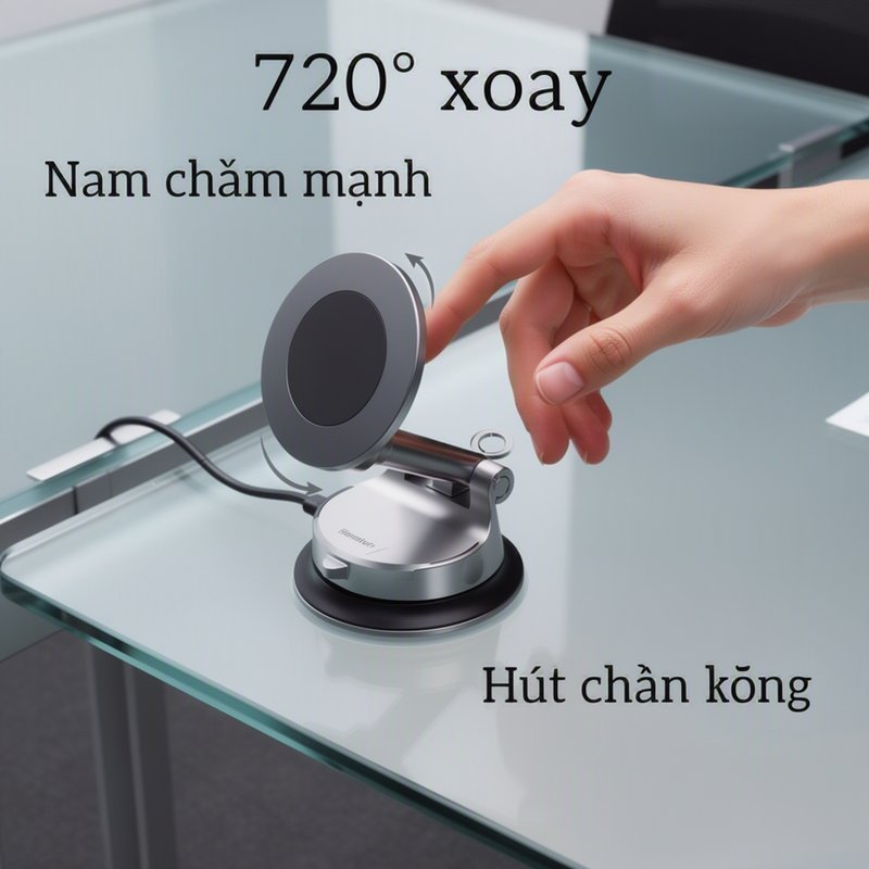 Gia Đỡ Điện Thoại Từ Tính Hút Chân Không Xoay 360 Độ Hỗ Trợ MagSafe Gắn Ô Tô Bàn