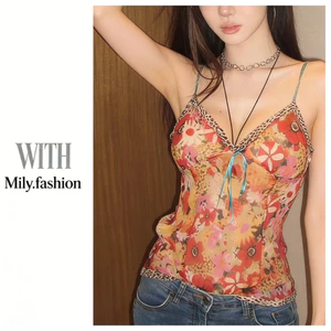 Milyfashion Retro Hot Girl Gợi Cảm Cổ Chữ v Da Báo In Hoa Top Slim fit Slimer Nhìn Sling Mùa Hè Phong Cách Mới B9WF