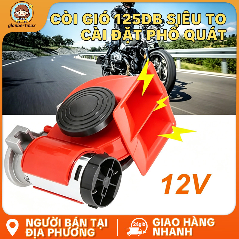 12V / 24V Sừng Ô Tô Kiểu Ốc Sừng Không Khí Âm Lượng Siêu Lớn Có Máy Nén, Thích Hợp Cho Xe Tải, Ô Tô, Xe Jeep, Xe Máy