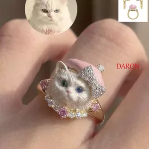 Vòng đầu dễ thương DARON, Vòng đầu chó bằng kim cương giả có thể điều chỉnh, Vòng động vật hoạt hình bằng kim loại phóng đại dành cho những người yêu thích chó mèo