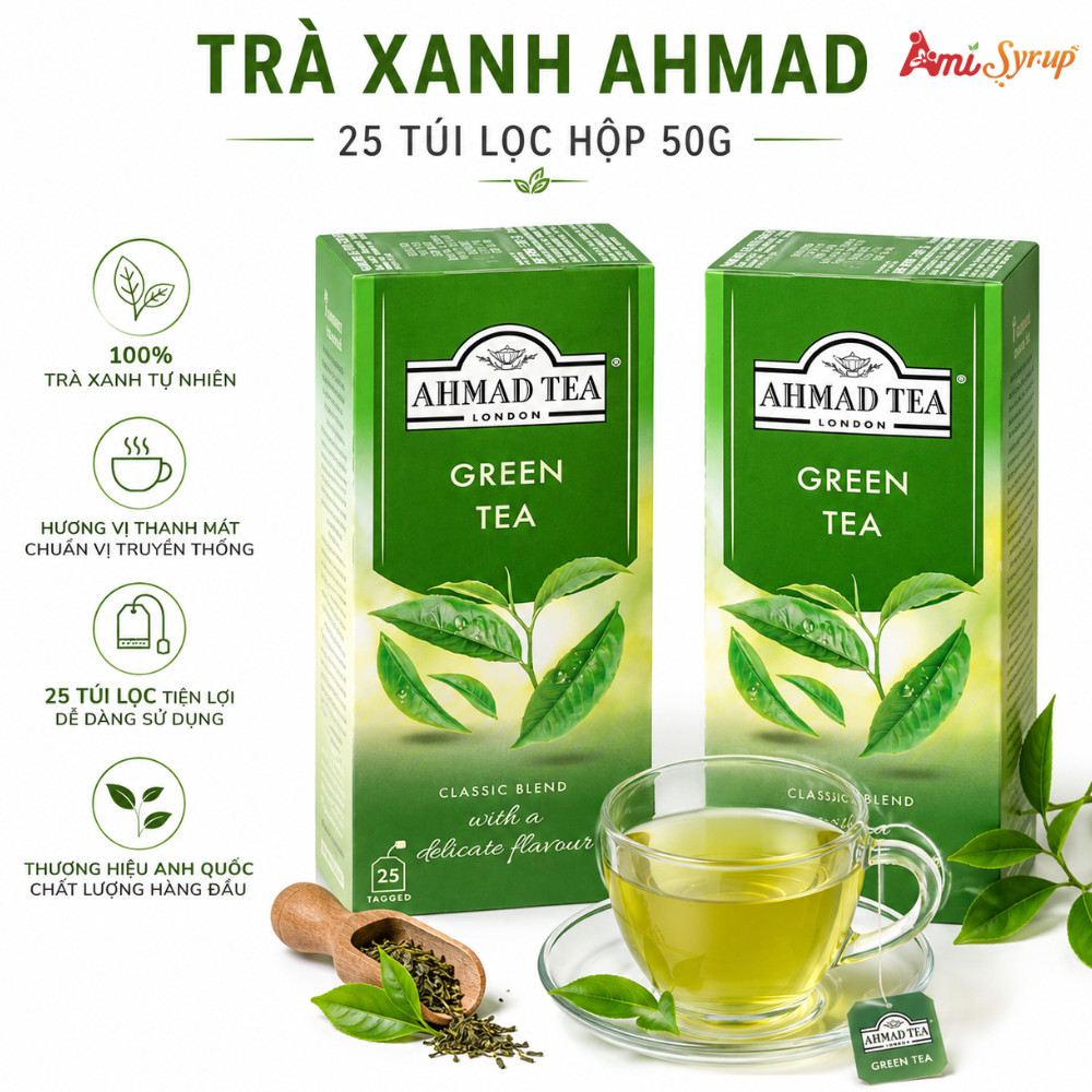 Trà Xanh Ahmad 25 Túi Lọc Hộp 50g, Vị Nhẹ Nhàng Không Gắt, Phù Hợp Để Thưởng Thức Hằng Ngày