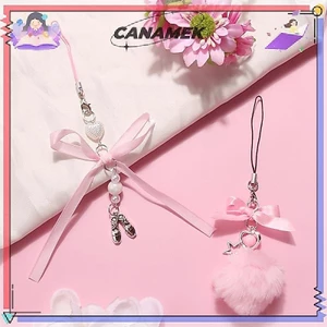 CANAMEK Bóng Màu Hồng Tinh Tế Dệt Ruy Băng Nơ Móc Khóa Mặt Dây Chuyền Ruy Băng Nơ Móc Khóa Cho Túi Ba Lô Điện Thoại Quyến Rũ Dây Đeo Điện Thoại Trang Trí CSF