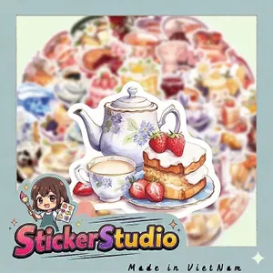 Set 60 Sticker Bánh Trà Chiều Chống Nước Dán Laptop Vali Mũ Bảo Hiểm Sổ Tay