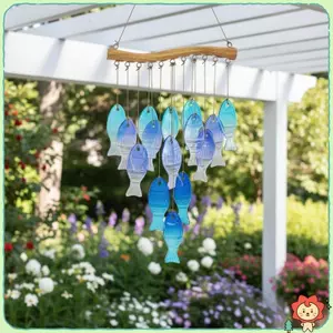 Kính Xanh Biển Cá Chuông Gió Ngoài Trời Handmade Chuông Ban Công Sân Vườn Sân Vườn Trang Trí Độc Đáo
