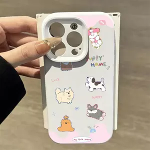 Ốp lưng nhãn dán nhà chó viền hồng ấm áp phù hợp với iPhone17promax 16/15/14/13/12
