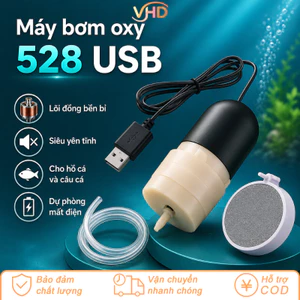 Máy Bơm Oxy 528 – USB, Lõi Đồng Bền Bỉ, Điều Chỉnh 3 Nấc / Vô Cấp – Siêu Yên Tĩnh Cho Hồ Cá Và Câu Cá, Dự Phòng Mất Điện