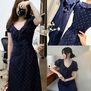 (MAY KỸ )ĐẦM Maxi Chấm Bi Phối Bèo Đơn Giản Mà Đẹp Có BIGSIZE  THOITRANGNAM1986