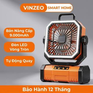 [Bảo Hành 1 Đổi 1 - 7 Ngày] Quạt Cắm Trại Ngoài Trời VINZEO - Tích Hợp Đèn LED, Điều Khiển Từ Xa, Pin Khủng Siêu Bền