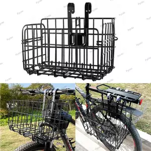 Giỏ Treo Xe Đạp PYCOU, Giỏ Trước Xe Đạp Có Thể Gập Lại Màu Đen, Xe Đạp Phía Trước Tàu Sân Bay Phía Sau Giỏ Chứa Đồ Xe Đạp Rỗng Cho Xe Đạp Leo Núi