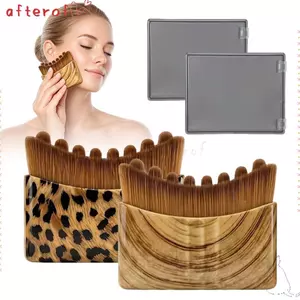 Bàn chải mặt đường viền bạch huyết AFTEROF, có hộp lưu trữ Giảm bọng mắt Bàn chải thoát nước bạch huyết, Bàn chải mặt hình vuông in hình da báo Chin Contour Contour