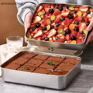 AA Thép không gỉ Tiramisu Khuôn Bánh Khay Định Hình Bánh Hộp Đựng Có Nắp Hộp Bảo Quản Bánh Hộ Gia Đình Món Tráng Miệng Dụng Cụ Nướng Bánh VN