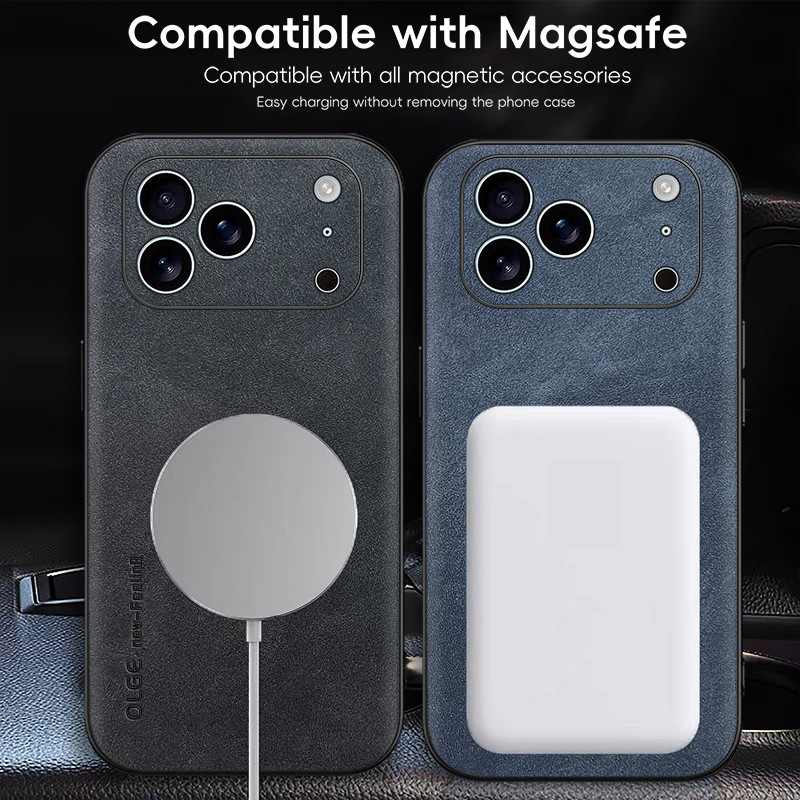 KHÔNG CÓ Vân Tay Sang Trọng Da Sắt Nhẫn Cho iPhone 17 Pro Max iPhone17 Air Car Giá Đỡ Bảo Vệ Từ Tính Vỏ Sạc Không Dây