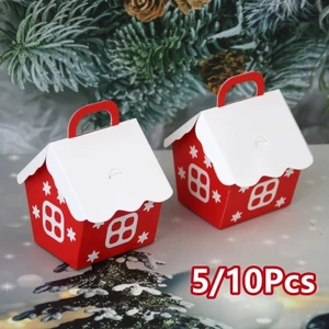 5 / 10 Chiếc Giáng Sinh Hình Nhà Kẹo Hộp Bánh Quy Đóng Gói Giấy Quà Tặng Túi Năm Mới Trang Trí Tiệc