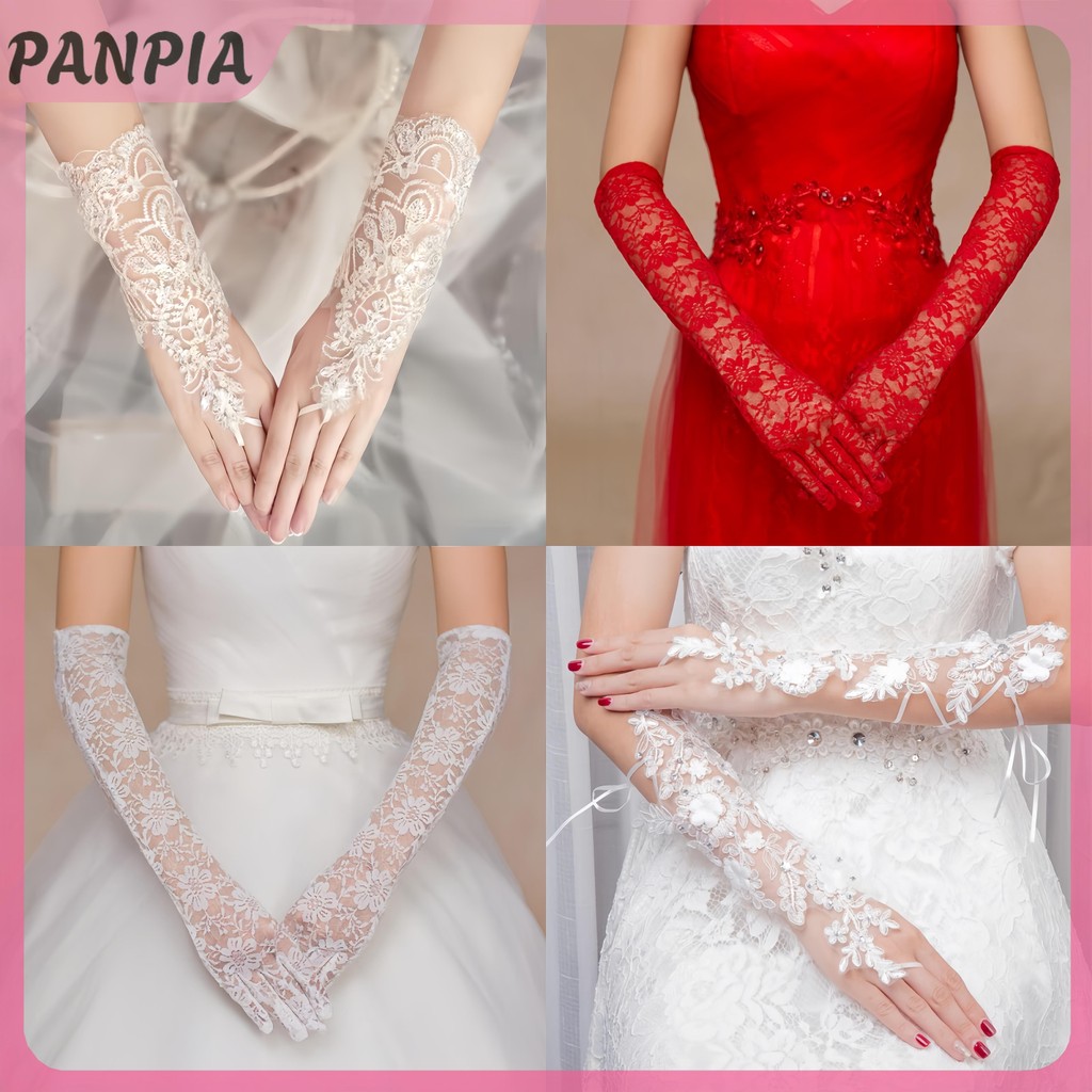 PNPIA- Găng tay cưới ren ngắn dài để cầu hôn ảnh Tiệc cưới dạ hội