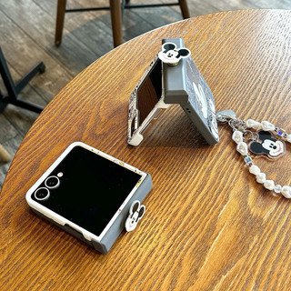 Ốp Điện Thoại Gấp Cho Samsung Galaxy Z Flip7 Flip6 Flip5 Flip4 Flip3 Đáng Yêu Màu Đen Mờ Vòng Tay Mickey Cứng tpu Vỏ Điện Thoại