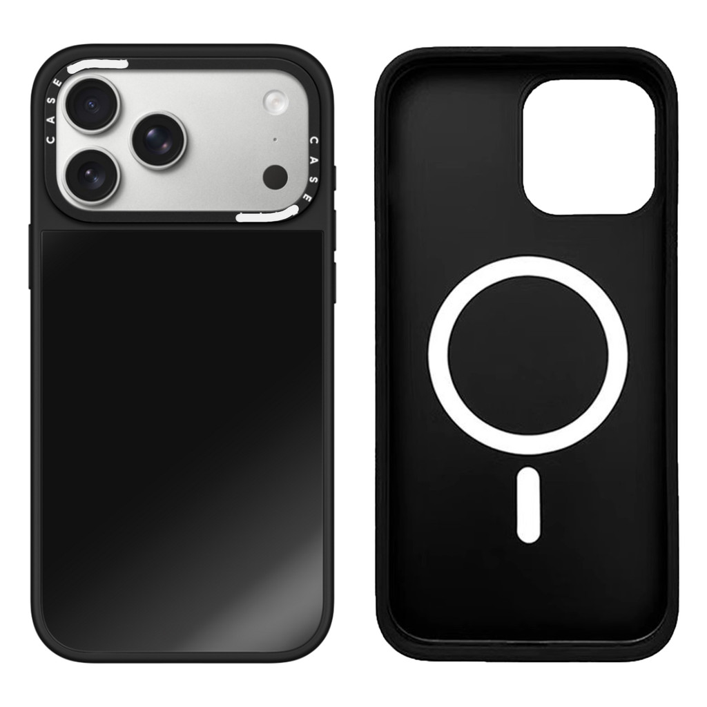 CASECASE X Black & Sliver Mirror Vỏ iPhone hút từ tính cho iPhone 17 16 15 14 13 12 Pro Max Plus Ốp lưng cứng có hộp khắc logo