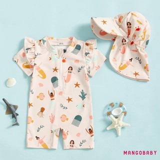 MG-Toddler Girls Rash Guard Đồ bơi Playsuits Tay ngắn Nàng tiên cá / Vỏ In Đồ tắm trẻ em có nắp bơi