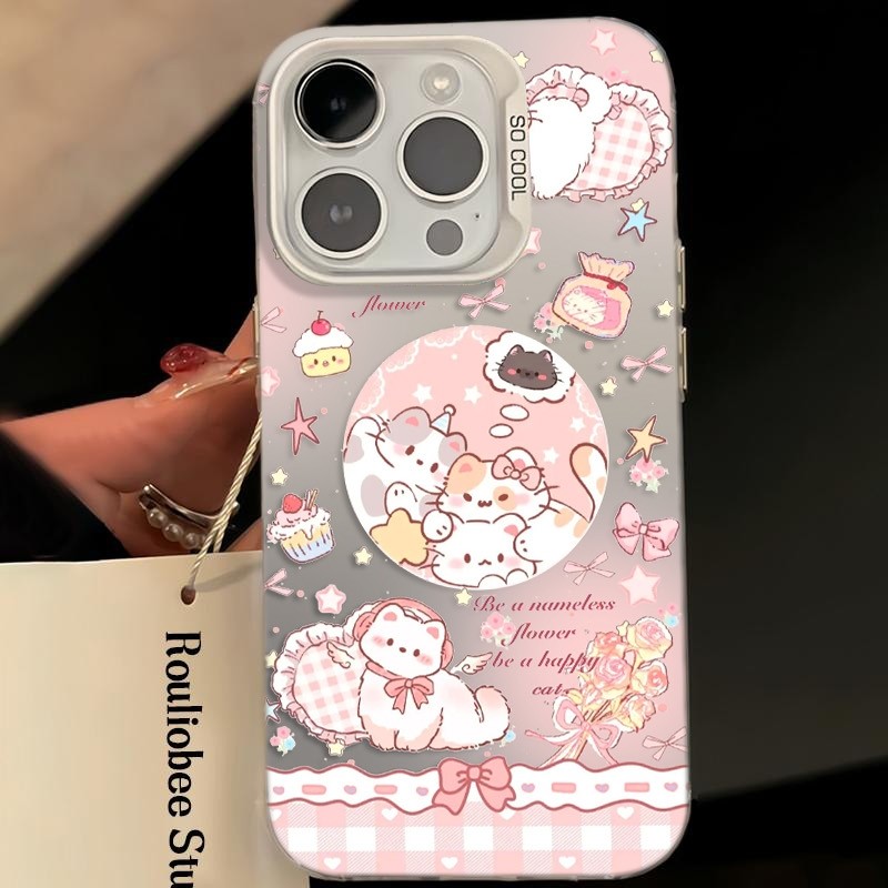 Ốp Lưng iPhone Hình Mèo Gối Trái Tim Dễ Thương - Tương Thích 16/15/14/13/12/11 Pro Max, XS Max, X