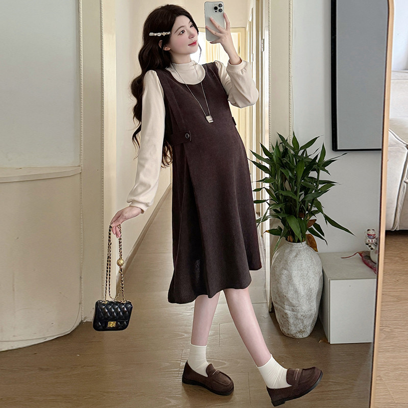 Trang phục bà bầu Thời trang mùa thu Khâu váy hai mảnh giả