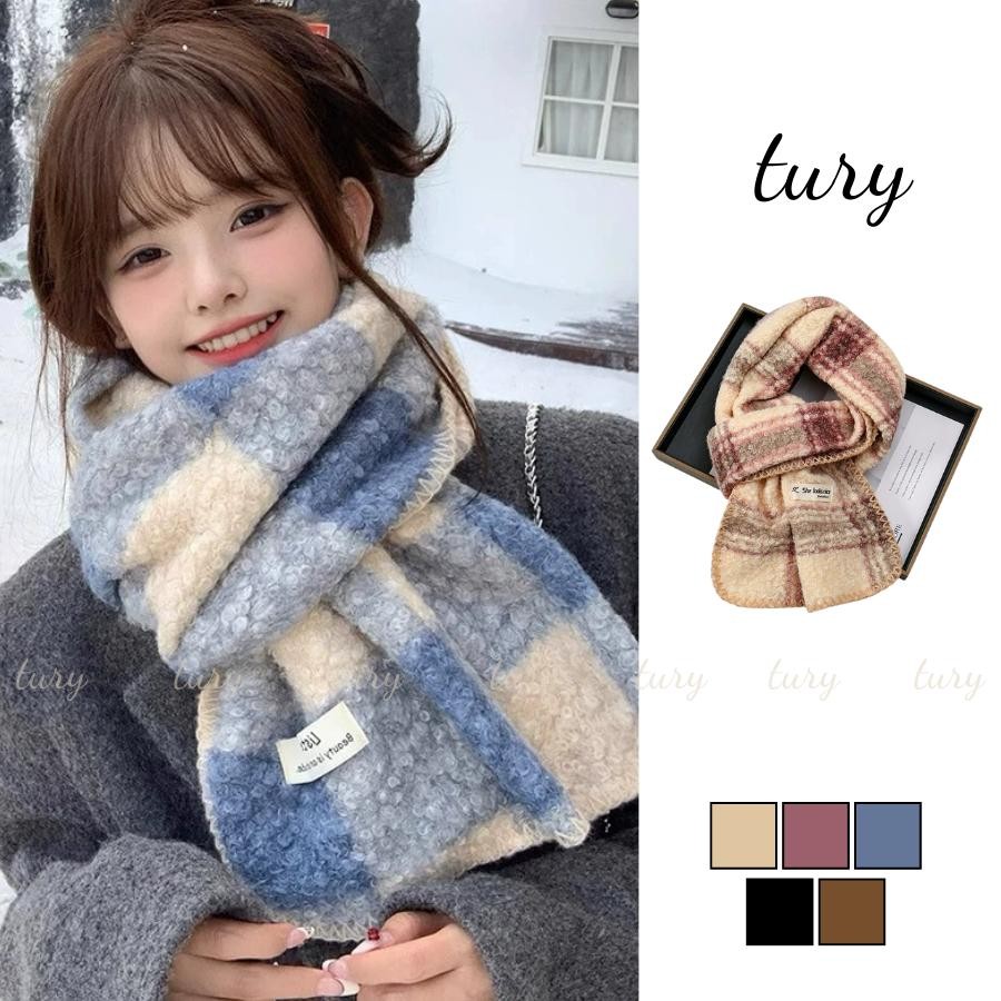 Khăn Quàng Cổ Len Unisex Nam Nữ - Tury - Khăn Len Choàng Cổ Họa Tiết Ô Vuông - LN138