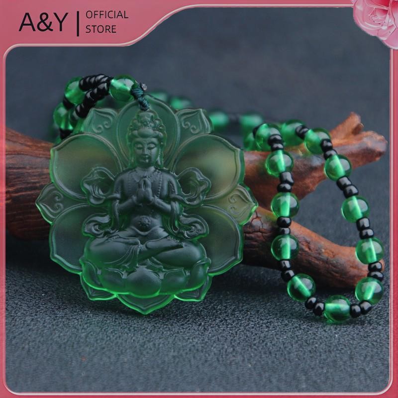 A & Y Vintage - Dây chuyền mặt phật Quán Thế Âm bằng Liuli pha lê tự nhiên, quà tặng may mắn cho nam