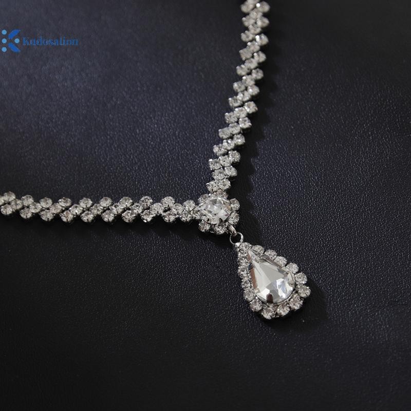 Kudosation Thời Trang Đơn Giản Giọt Nước Pha Lê Kim Cương Giả Vòng Cổ Bông Tai Nữ Cưới Ánh Sáng Sang Trọng Bộ Trang Sức Phụ Kiện