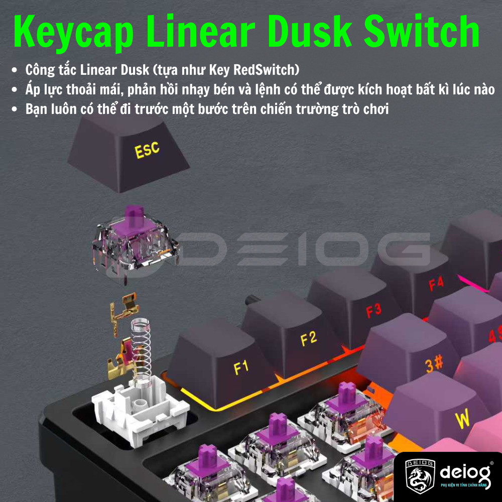 Bàn Phím Cơ Chính Hãng Deiog AK98 Gaming Keyboard 98 Phím Led RGB Liner Switch Núm Xoay Hot Swap