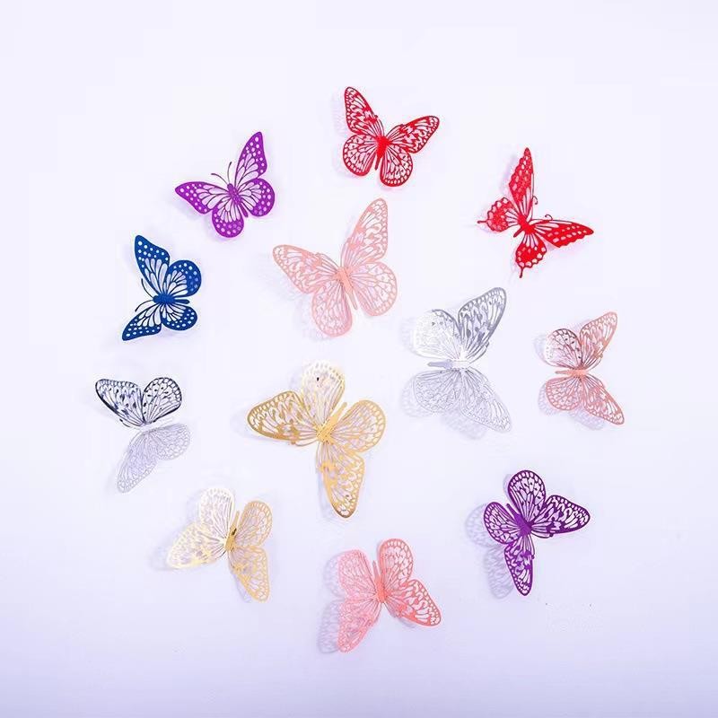 Màu 3D Rỗng Bướm Trang Trí Miếng Dán Chống Bẩn Bướm Dán Tường Gia Đình Phòng Khách Đảng Trang Trí Miếng Dán