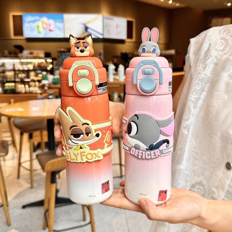 500ml Zootopia Nick Judy Hopps Giữ Nhiệt Đa Chức Năng Kép Uống Ống Hút Dung Tích Lớn Trẻ Em Cốc Uống Thể Thao Ngoài Trời