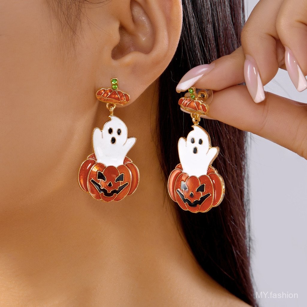 Bông tai Halloween hình bí ngô bằng hợp kim, phù hợp làm quà tặng