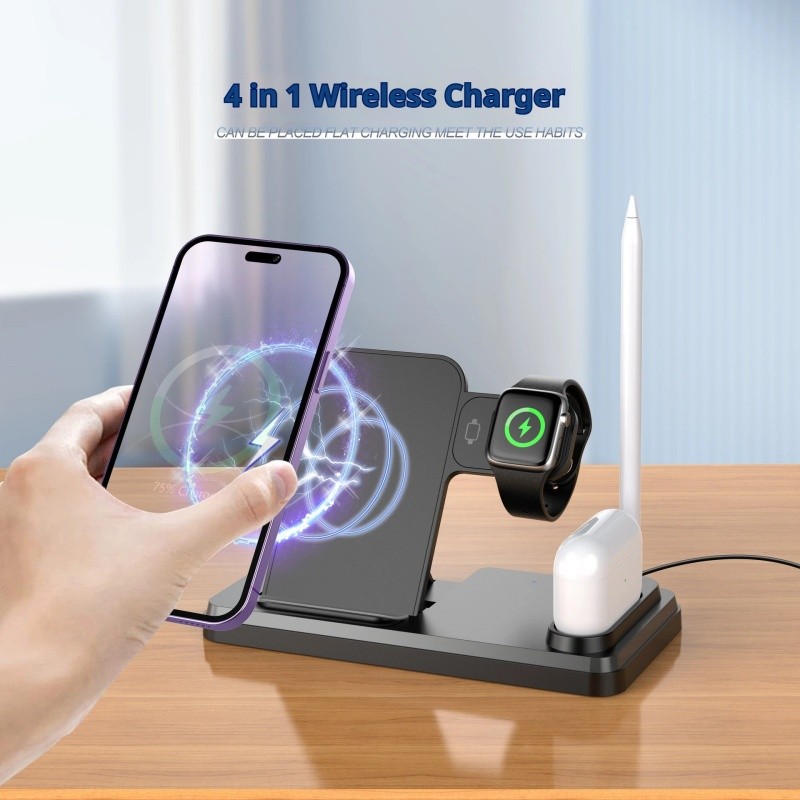 Sạc Không Dây 15W 4 Trong 1 Đế Sạc Nhanh Cho IPhone Samsung Watch 9 8 7 Series