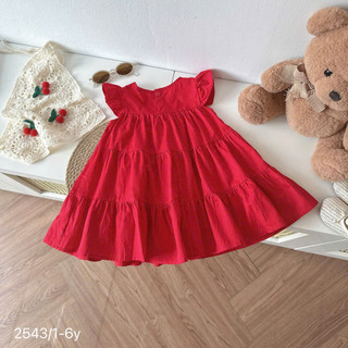 Váy Đỏ Tết Noel Thêu Thỏ Nấm Cho Bé Gái Chất Thô Lụa 8-26kg
