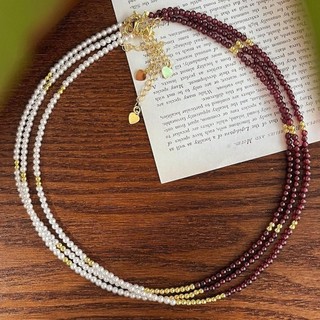 N1081 Vòng Cổ Dây Chuyền, Chuỗi Hạt Ngọc Trai Nhân Tạo Trắng Sợi Mãnh Mix Đỏ Vàng, Sang Trọng Cho Nữ