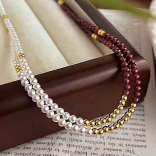 N1081 Vòng Cổ Dây Chuyền, Chuỗi Hạt Ngọc Trai Nhân Tạo Trắng Sợi Mãnh Mix Đỏ Vàng, Sang Trọng Cho Nữ