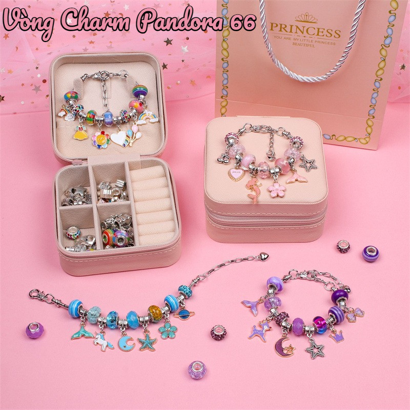 Vòng Charm Pandora 66,đính Cườm Thủ Công Handmade DYI Sáng Tạo,Chất Liệu Cao Cấp,Quà Sinh Nhật Cho Cô Gái