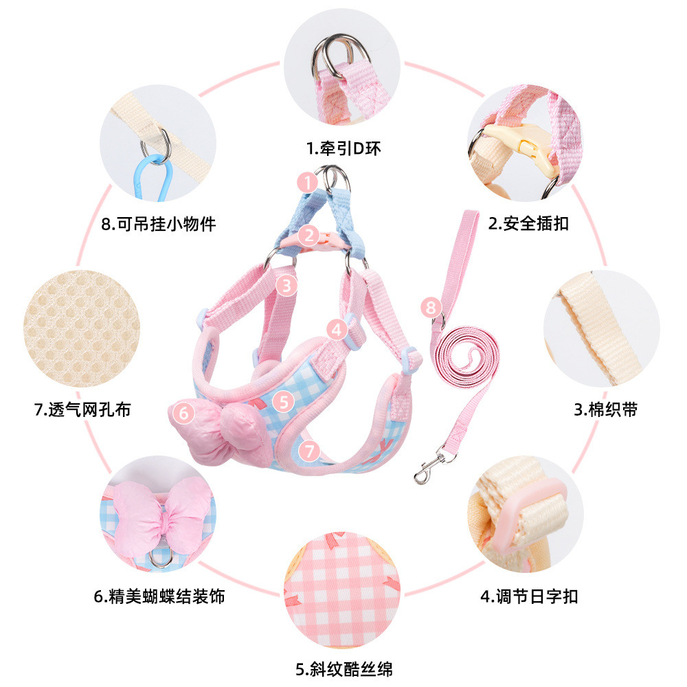 Phong Cách Mới Cho Thú Cưng Dây Xích Nơ Chó Ngực Lưng Kẻ Sọc Chó Con Hàn Quốc Dây Đeo Ngực Chuyên Dụng Dây Xích Chó Chống Cháy Nổ Đấm