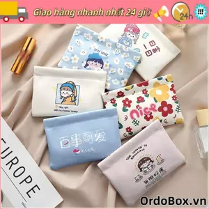 Túi đựng mỹ phẩm Mini ORDOBOX, Túi son môi họa tiết hoạt hình bằng da Pu mềm, Túi trang điểm đóng tự động di động