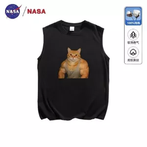 NASA Đồng Thương Hiệu Mới Của Mỹ Hoạt Hình Cơ Bắp Mèo Con In Áo Vest Không Tay Cotton Nguyên Chất Áo Vest Nặng Cao Cấp