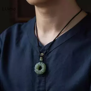 LUImo Tinh Tế Hai Mặt Khắc Ngọc An Toàn Bule Quân Dũng Cảm Móc Khóa Chuyển Đổi Sự Giàu Có Thủ Công Retro Khắc Mặt Dây Chuyền Nelace SBS