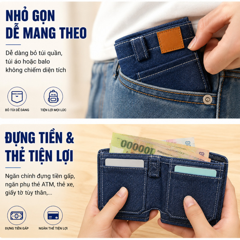 Ví Mini Quần Jean Short Độc Đáo - Phụ Kiện, Nhỏ Gọn Tiện Dụng, Quà Tinh Tế Cho Người Yêu Thích Phong Cách Riêng