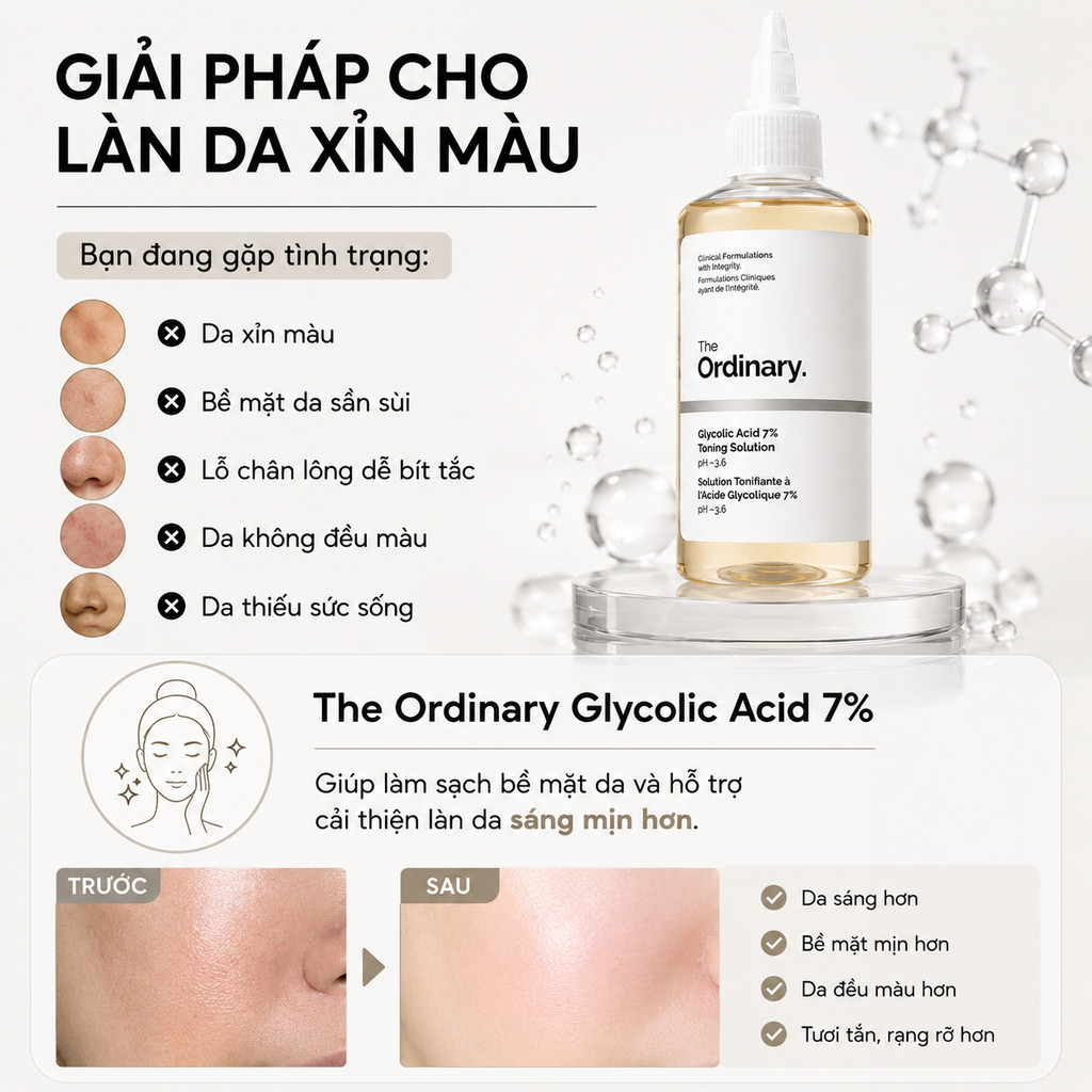 Toner 𝕋𝕙𝕖 𝕆𝕣𝕕𝕚𝕟𝕒𝕣𝕪 Glycolic Acid 7% 240ml | AHA Tẩy Da Chết, Sáng Da Chính Hãng