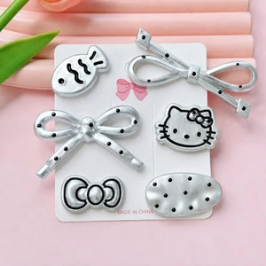 Set Charm 6 Món Hello Kitty Nơ Đôi Bạc Chấm Bi Cao Cấp – Cá Nhỏ Kawaii Trang Trí Dép 3D Dễ Thương