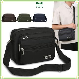 [COD] Túi đeo chéo nam NOOKSTORY, Túi đeo vai bằng vải 4 dây kéo / 6 dây kéo, Nylon thông thường Đen Nâu Xanh lục Hình chữ nhật Túi du lịch cỡ lớn