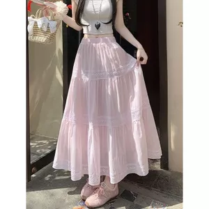 Váy ren thêu màu hồng dịu dàng Tình yêu đầu tiên của Pháp Váy dài bánh Drape