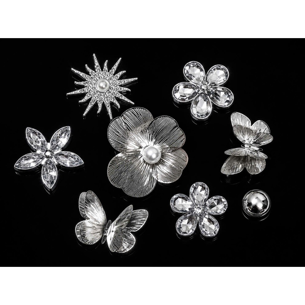 [CHARM CAO CẤP] Set Charm Hoa Bạc Đính Đá Pha Lê Bướm Kim Loại Cao Cấp Phong Cách Sang Trọng Luxury Crystal Collection